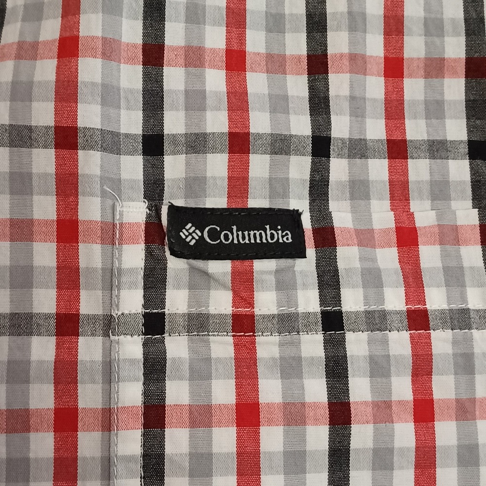 Columbia Mens XL Plaid Button Down Shirt Red Black Grey AM7968 Cotton Stretch - Picture 12 of 12